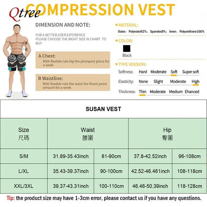 Qtree Sweat Sauna Vest Mens Body Shaper Compression Workout Suit Fat Burning Shirt Belly Slimming Weight Loss Waist Trainer Tops