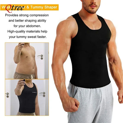 Qtree Sweat Sauna Vest Mens Body Shaper Compression Workout Suit Fat Burning Shirt Belly Slimming Weight Loss Waist Trainer Tops