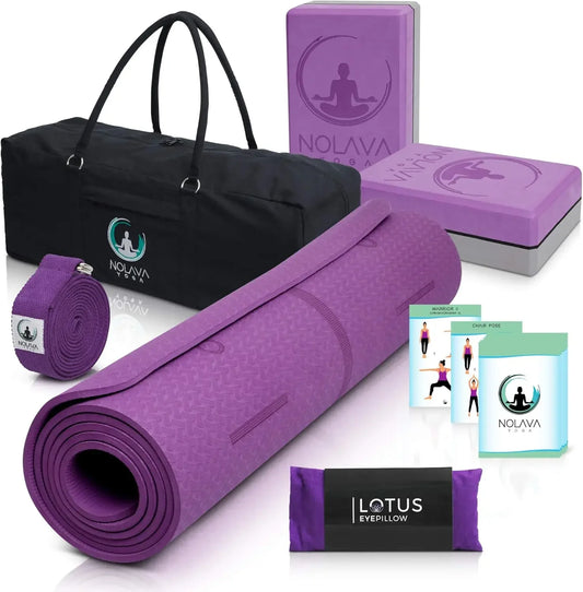 Yoga Mats & Complete Sets - TPE, Non-Slip, Eco-Friendly - Includes Mat, Blocks, Strap, & More (6pc or 7pc Sets) - For Pil